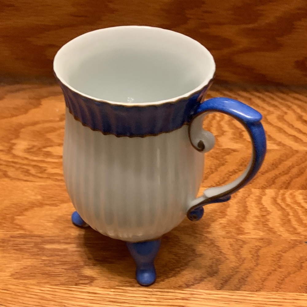 Blue and White Ceramic Footed Mug with Handle